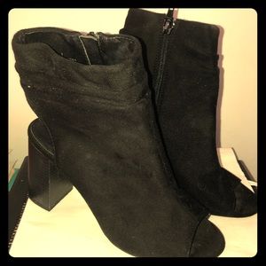 Black peep toe peep heel boots